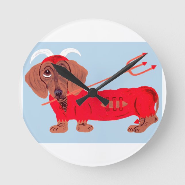 Dachshund Devil Round Clock (Front)