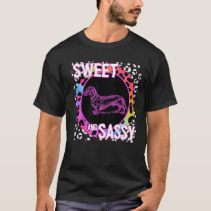 Dachshund Dog 90s Nostalgia Rainbow Leopard Print  T-Shirt