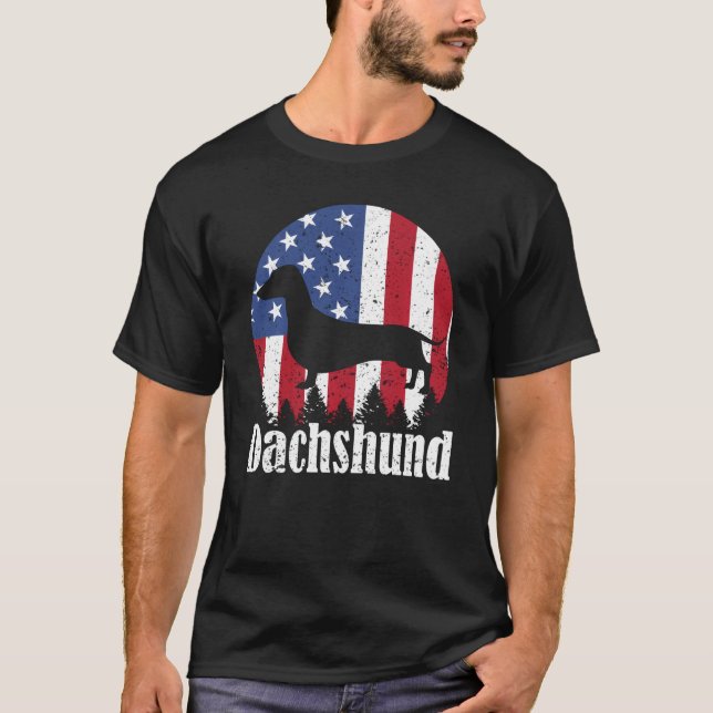 Dachshund Dog American Flag 4th Of July Pride  1 T-Shirt (Front)