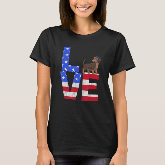 Dachshund Dog American Flag Sunglasses 4th of July T-Shirt (Front)