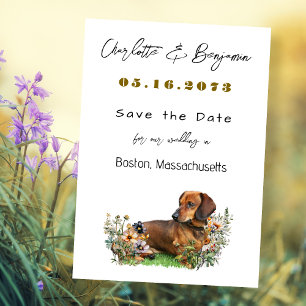 Dachshund Dog and Wildflowers Save the Date