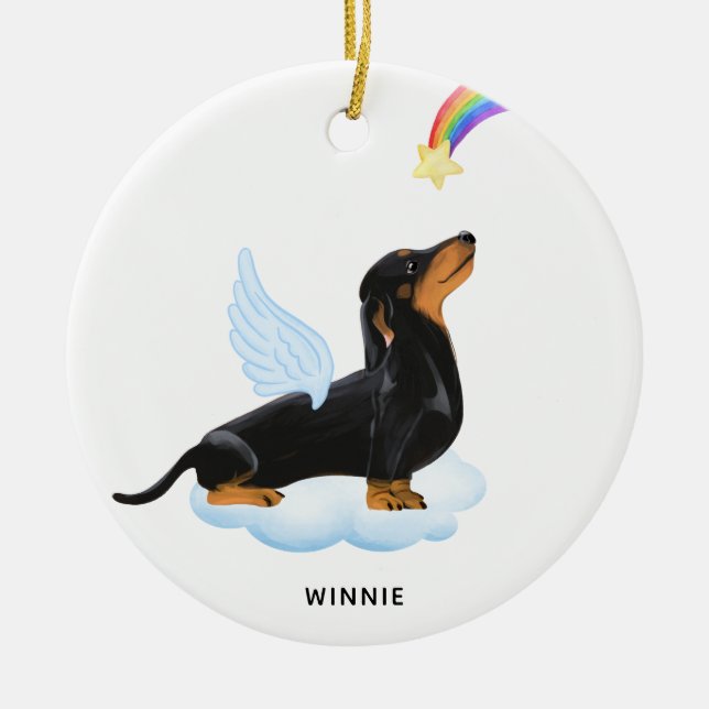 Dachshund Dog Angel Personalised Pet Memorial  Ceramic Tree Decoration (Front)