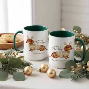 Dachshund Dog Antlers Christmas Checkered Sweater  Mug