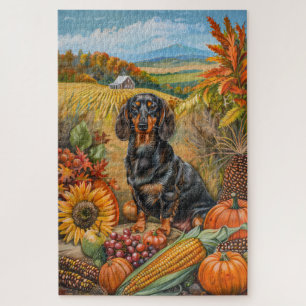 Dachshund Dog Autumn Harvest Thanksgiving Jigsaw Puzzle