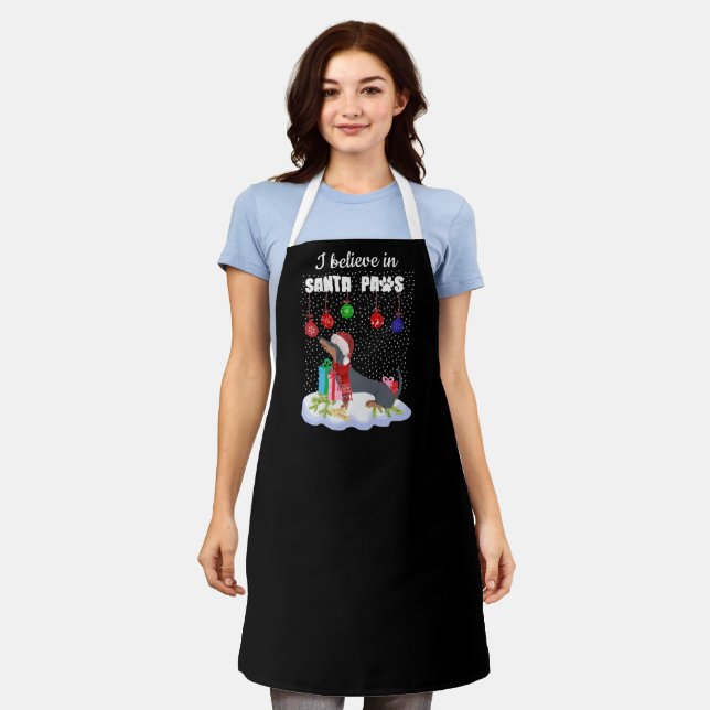 Dachshund Dog Believe in Santa Paws Holiday    Apron (Worn)