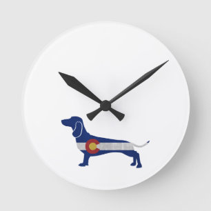 Dachshund Dog Breed Colorado Flag Silhouette Round Clock
