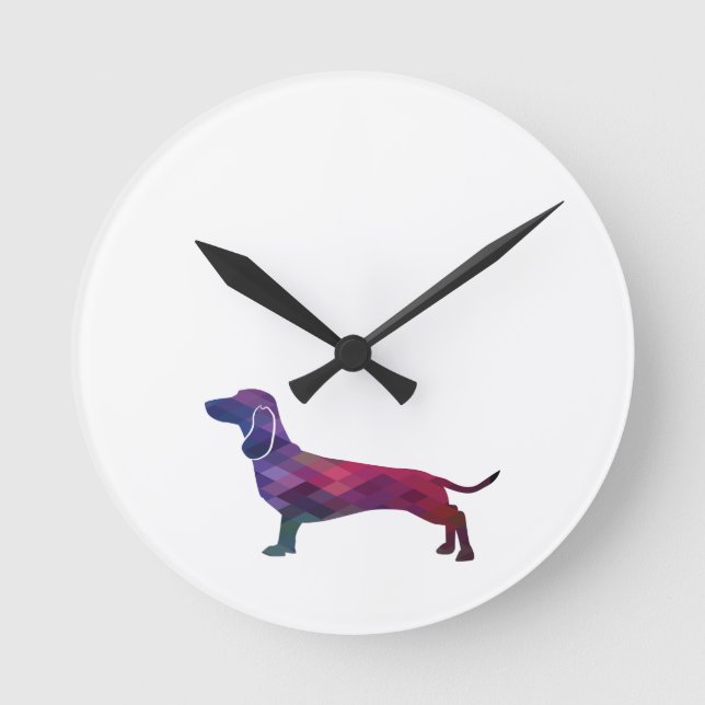Dachshund Dog Breed Geo Silhouette Purple Round Clock (Front)