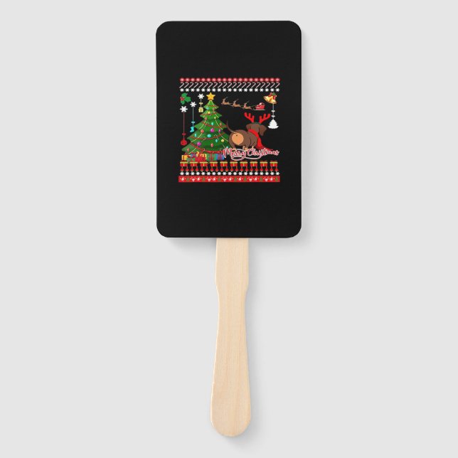 Dachshund Dog Butt Christmas Ugly Classic T-Shirt Hand Fan (Front)