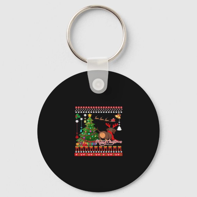 Dachshund Dog Butt Christmas Ugly Classic T-Shirt Key Ring (Front)