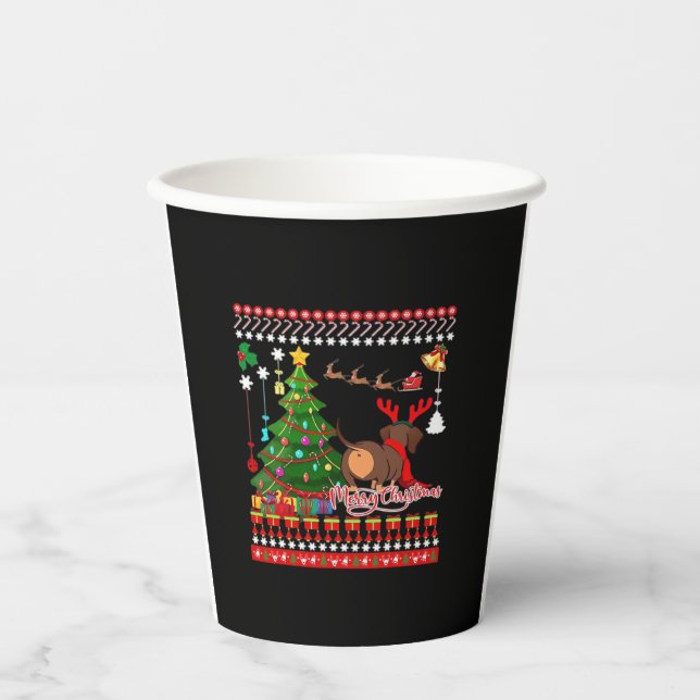 Dachshund Dog Butt Christmas Ugly Classic T-Shirt Paper Cups (Front)