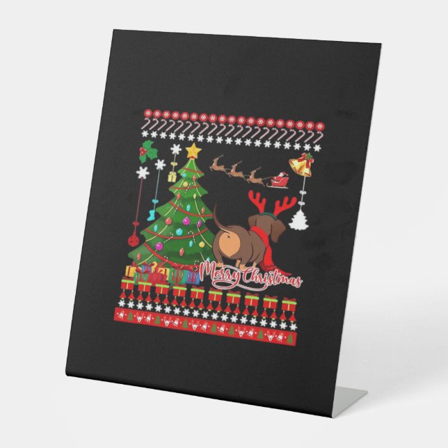 Dachshund Dog Butt Christmas Ugly Classic T-Shirt Pedestal Sign (Front)