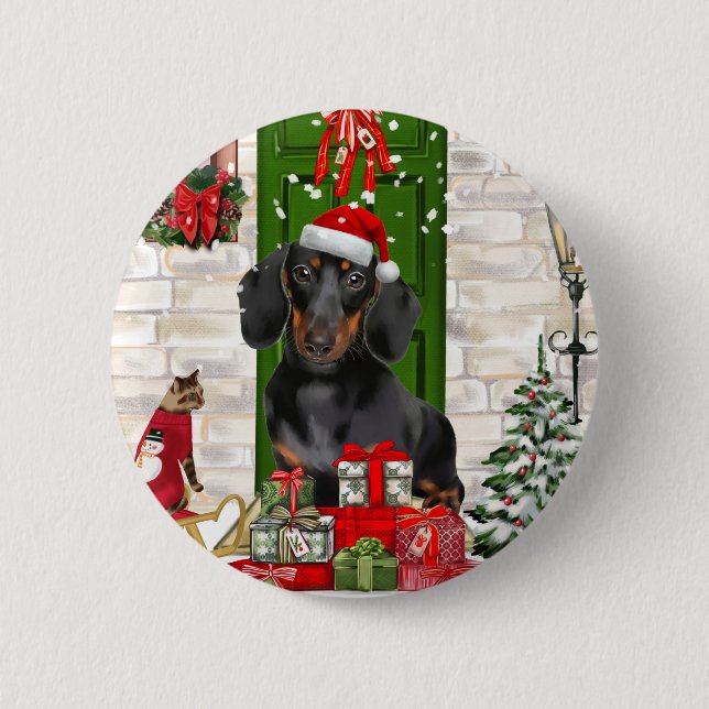 Dachshund Dog Christmas  6 Cm Round Badge (Front)