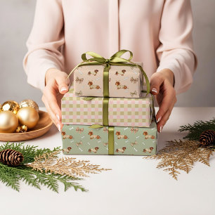 Dachshund Dog Christmas Checkerboard Sweater Bow Wrapping Paper Sheet