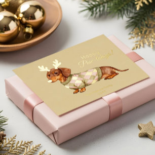 Dachshund Dog Christmas Checkered Sweater Photo Foil Holiday Card
