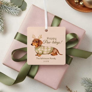 Dachshund Dog Christmas Checkered Sweater Photo Metal Tree Decoration