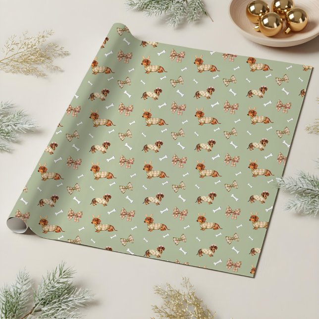 Dachshund Dog Christmas Chequerboard Sweater Bow Wrapping Paper (Dachshund Dog Christmas Checkerboard Sweater Bow Wrapping Paper)