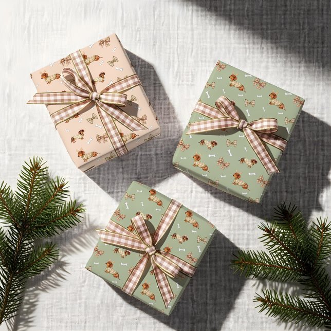 Dachshund Dog Christmas Chequerboard Sweater Bow Wrapping Paper Sheet (Dachshund Dog Christmas Checkerboard Sweater Bow Wrapping Paper Sheets)