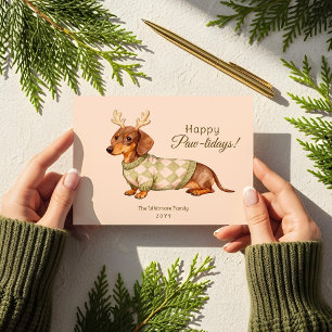 Dachshund Dog Christmas Chequered Sweater Photo Holiday Card