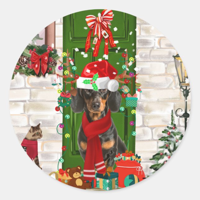 Dachshund Dog Christmas  Classic Round Sticker (Front)