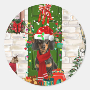 Dachshund Dog Christmas   Classic Round Sticker