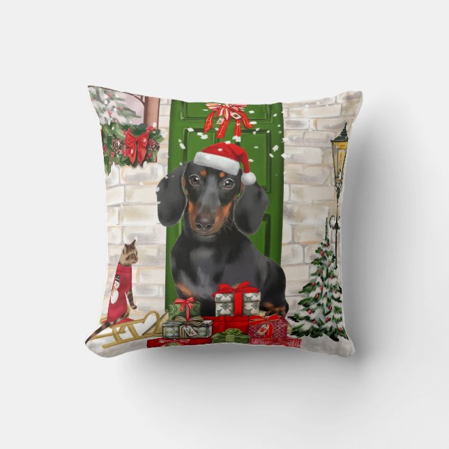Dachshund Dog Christmas  Cushion (Front)