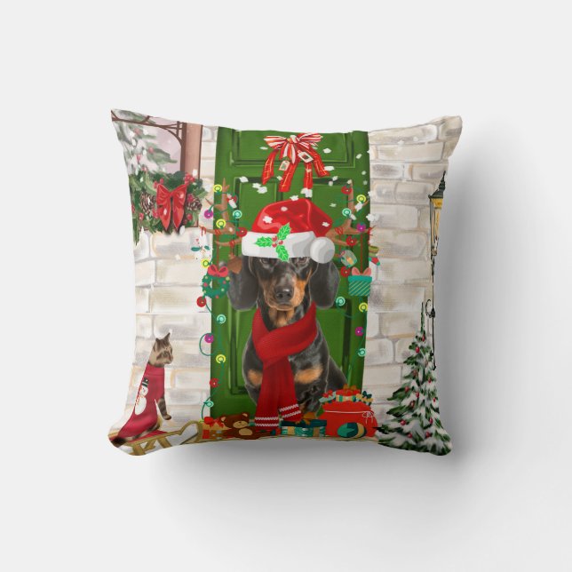 Dachshund Dog Christmas  Cushion (Front)
