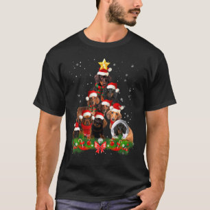 Dachshund Dog Christmas Dog Light Tree Xmas Santa T-Shirt