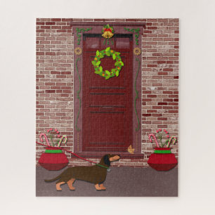 Dachshund Dog Christmas Door Art Holiday Jigsaw Puzzle