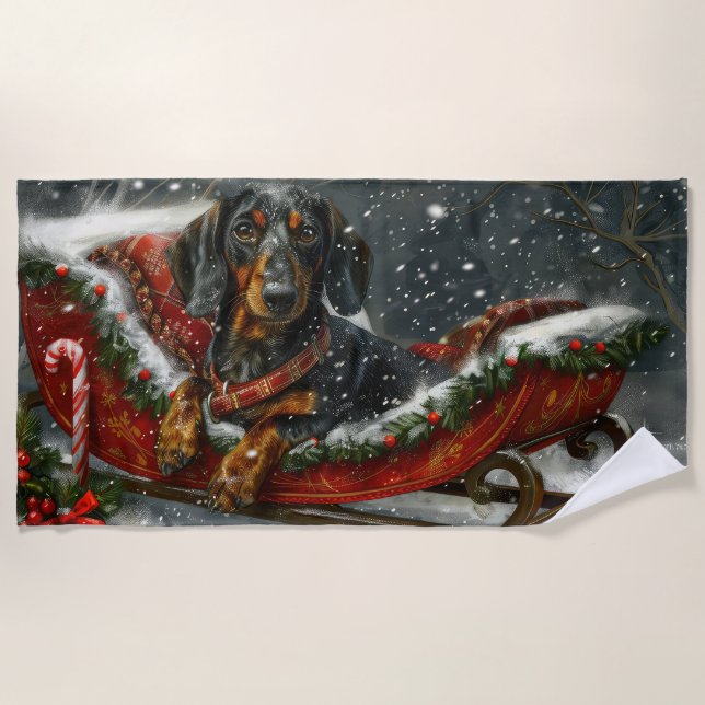 Dachshund Dog Christmas Festive  Beach Towel (Front)