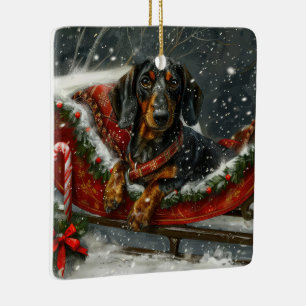 Dachshund Dog Christmas Festive  Ceramic Ornament