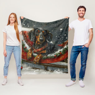Dachshund Dog Christmas Festive  Fleece Blanket