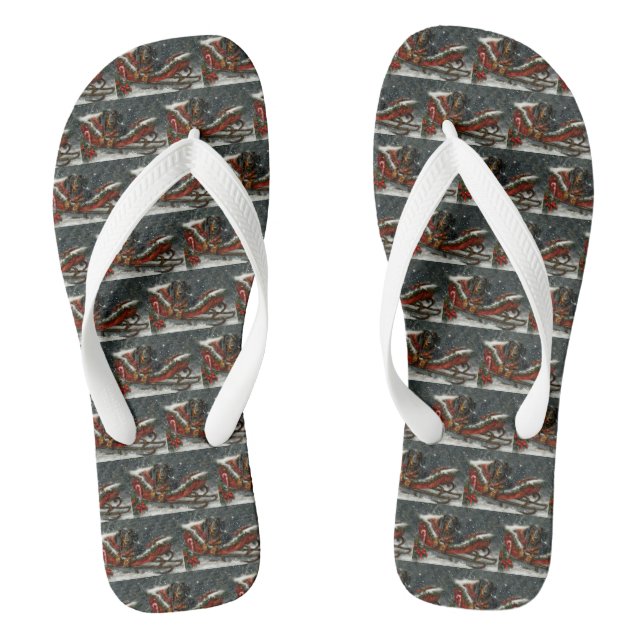 Dachshund Dog Christmas Festive  Flip Flops (Footbed)