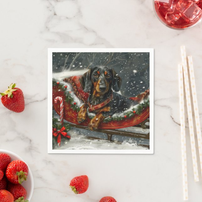 Dachshund Dog Christmas Festive  Napkin (Insitu)