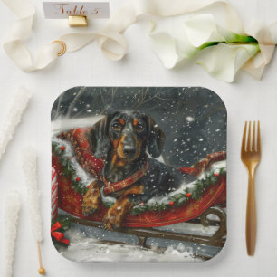 Dachshund Dog Christmas Festive  Paper Plate