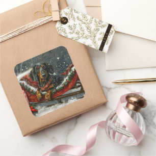 Dachshund Dog Christmas Festive Square Sticker