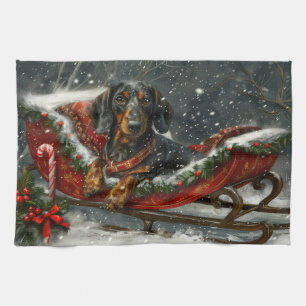 Dachshund Dog Christmas Festive  Tea Towel