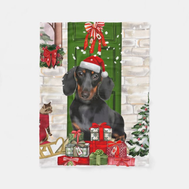 Dachshund Dog Christmas Fleece Blanket (Front)
