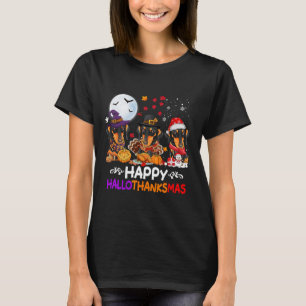 Dachshund Dog Christmas Happy Hallothankmas Thanks T-Shirt