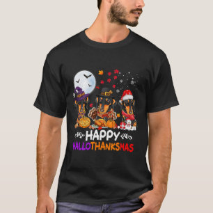 Dachshund Dog Christmas Happy Hallothankmas Thanks T-Shirt