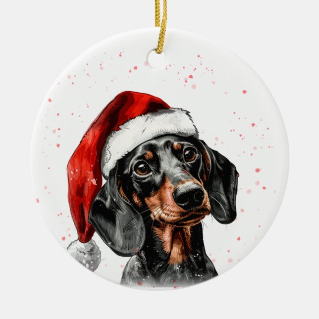 Dachshund Dog Christmas Personalized Ceramic Tree Decoration (Front)