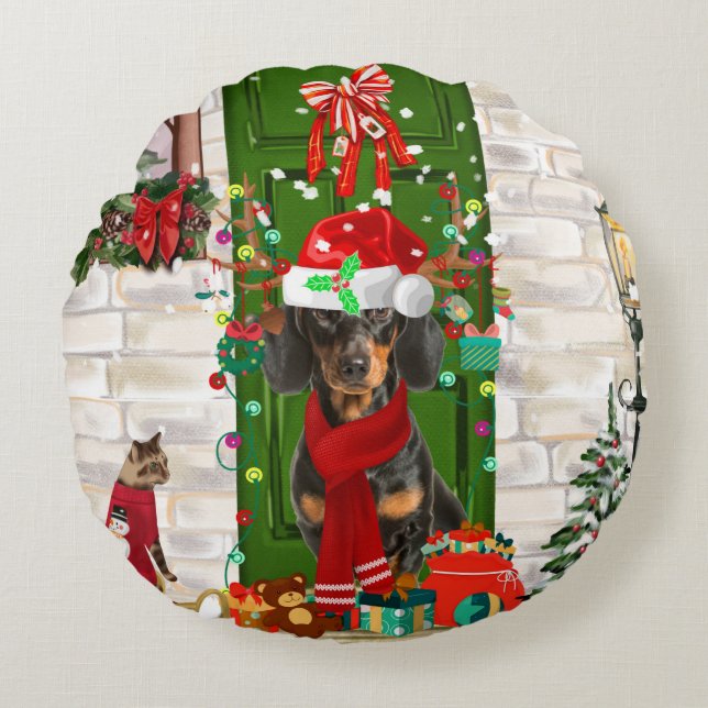 Dachshund Dog Christmas   Round Cushion (Front)