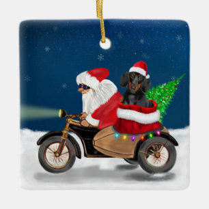 Dachshund Dog Christmas Santa Claus Ceramic Ornament