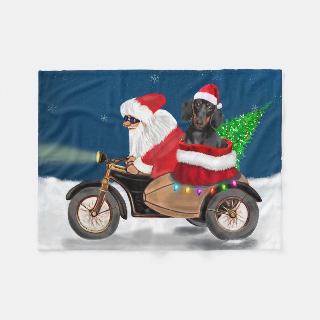 Dachshund Dog Christmas Santa Claus  Fleece Blanket (Front (Horizontal))
