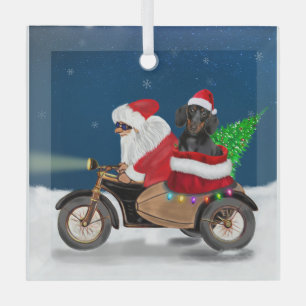 Dachshund Dog Christmas Santa Claus  Glass Tree Decoration