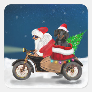 Dachshund Dog Christmas Santa Claus  Square Sticker
