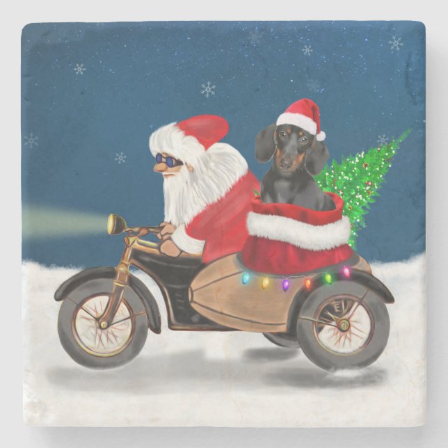 Dachshund Dog Christmas Santa Claus Stone Coaster (Front)