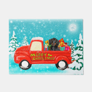 Dachshund Dog Christmas Santa Delivery Truck Doormat