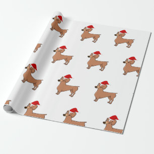 Dachshund Dog Christmas Santa Hat Wrapping Paper