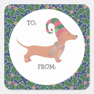 Dachshund Dog Christmas Square Sticker