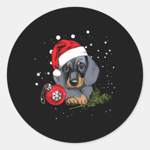 Dachshund Dog Christmas Tree Light Santa Xmas Gift Classic Round Sticker